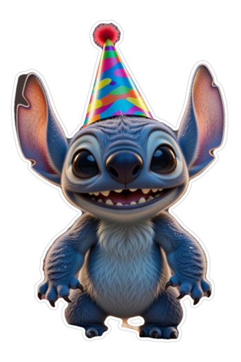 Blue character wearing party hat sticker