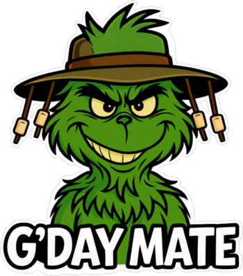 G&rsquo;day Mate green character sticker example
