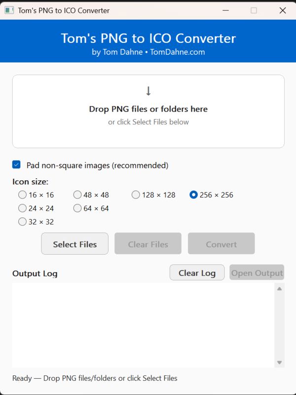 PNG to ICO converter app interface
